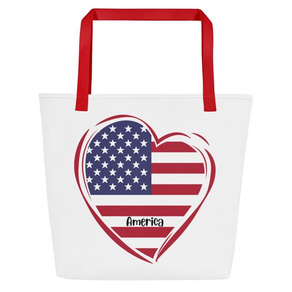 AMERICA ~ All-Over Print Large Tote Bag w/ Pocket - Picture 1 of 3